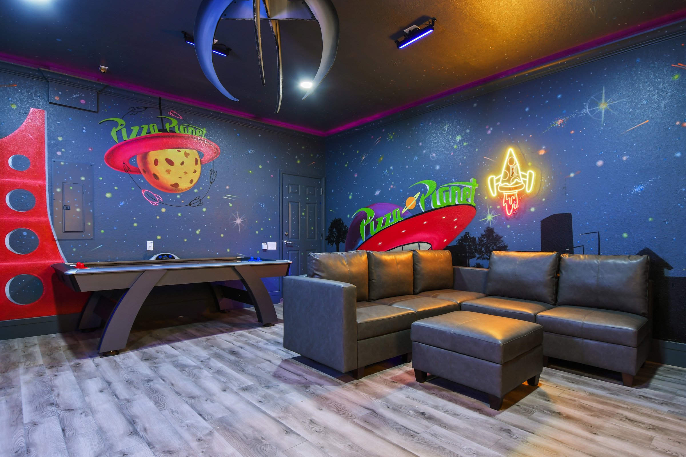 Pizza Planet game room — full view
