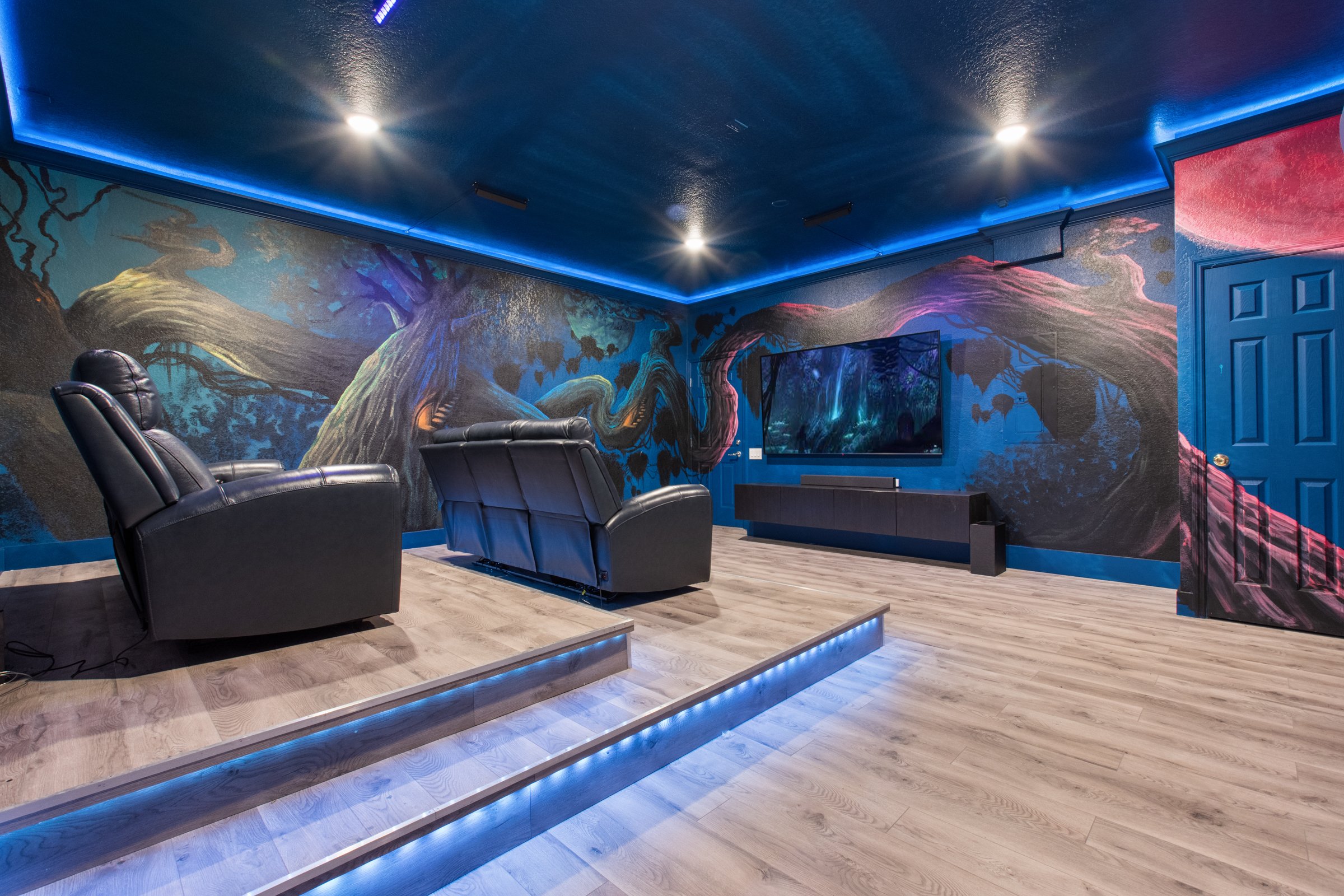 Theater recliners with cup holders and surround sound