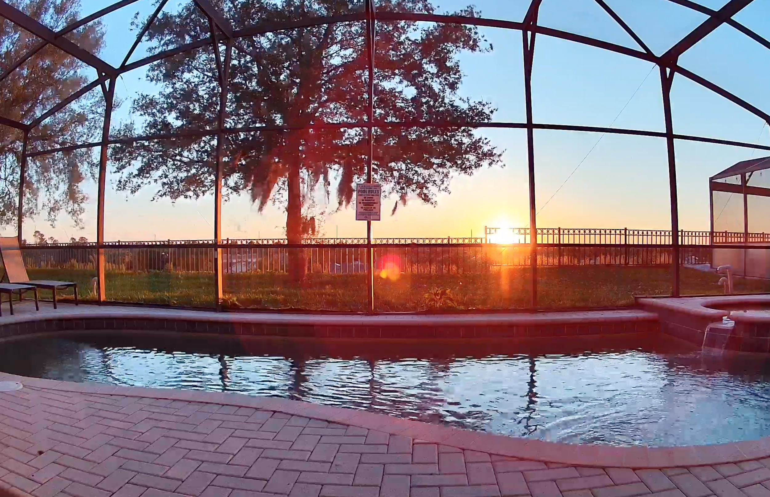Heated saltwater pool at sunset — our signature view