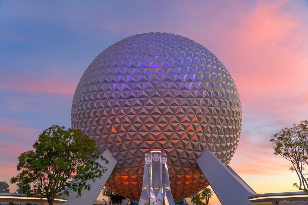 EPCOT Spaceship Earth at sunset Walt Disney World Orlando Florida