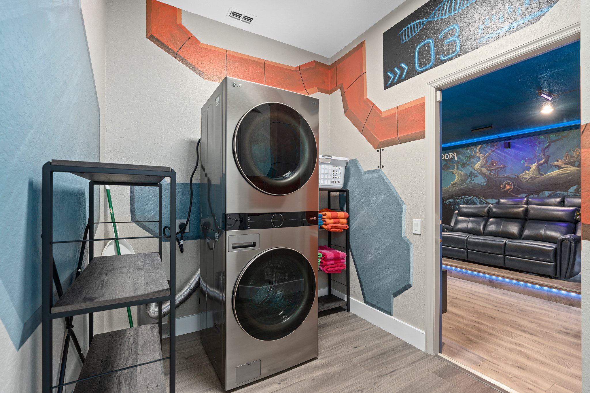 Dedicated laundry room with detergent provided