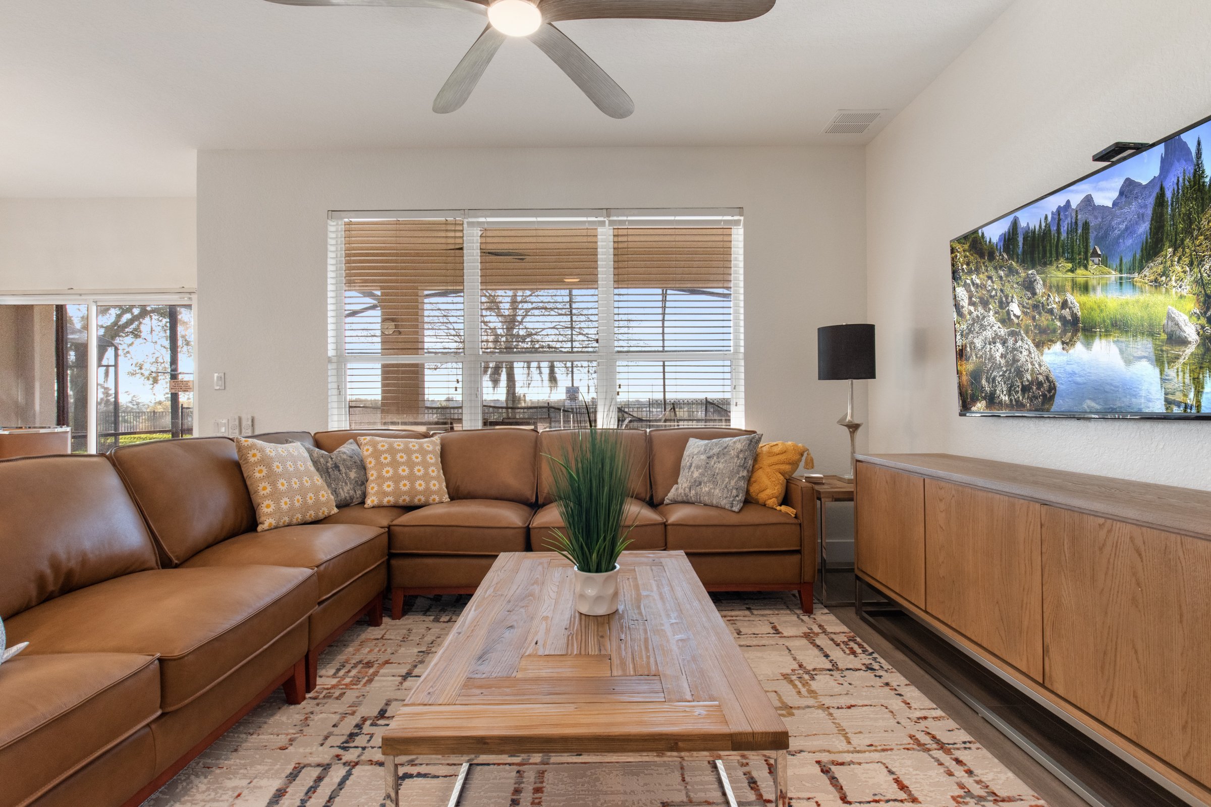 Family room with relaxed seating and large-screen TV