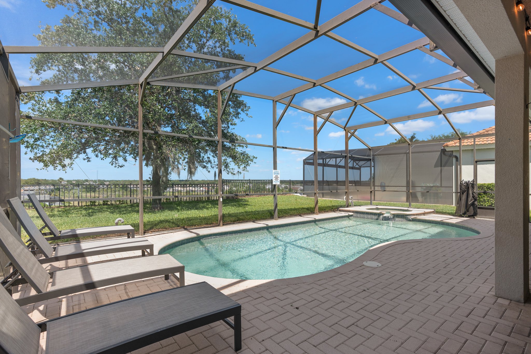 Private heated saltwater pool with no rear neighbors