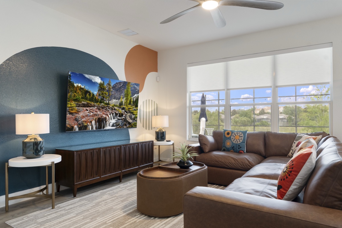 Family room with sectional sofa and TV at Time-Out Corner, Lakeside