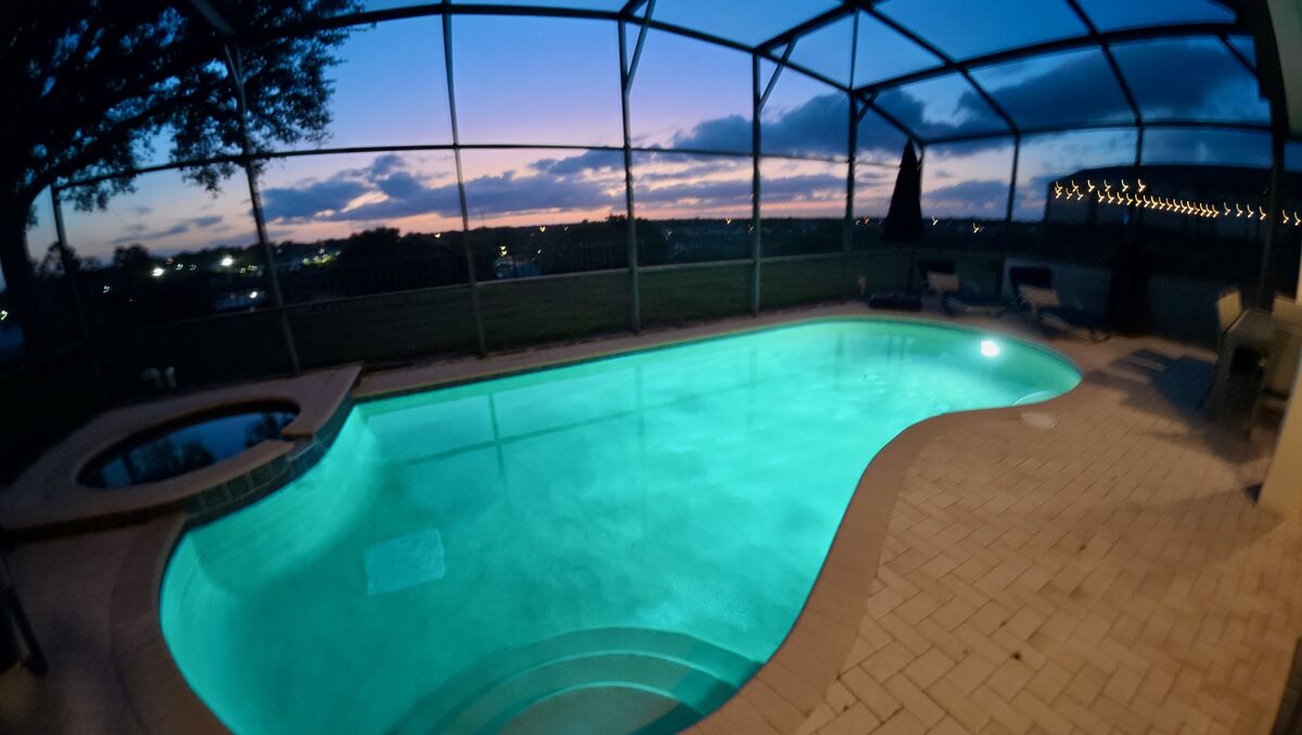 Pool with ambient lighting at night