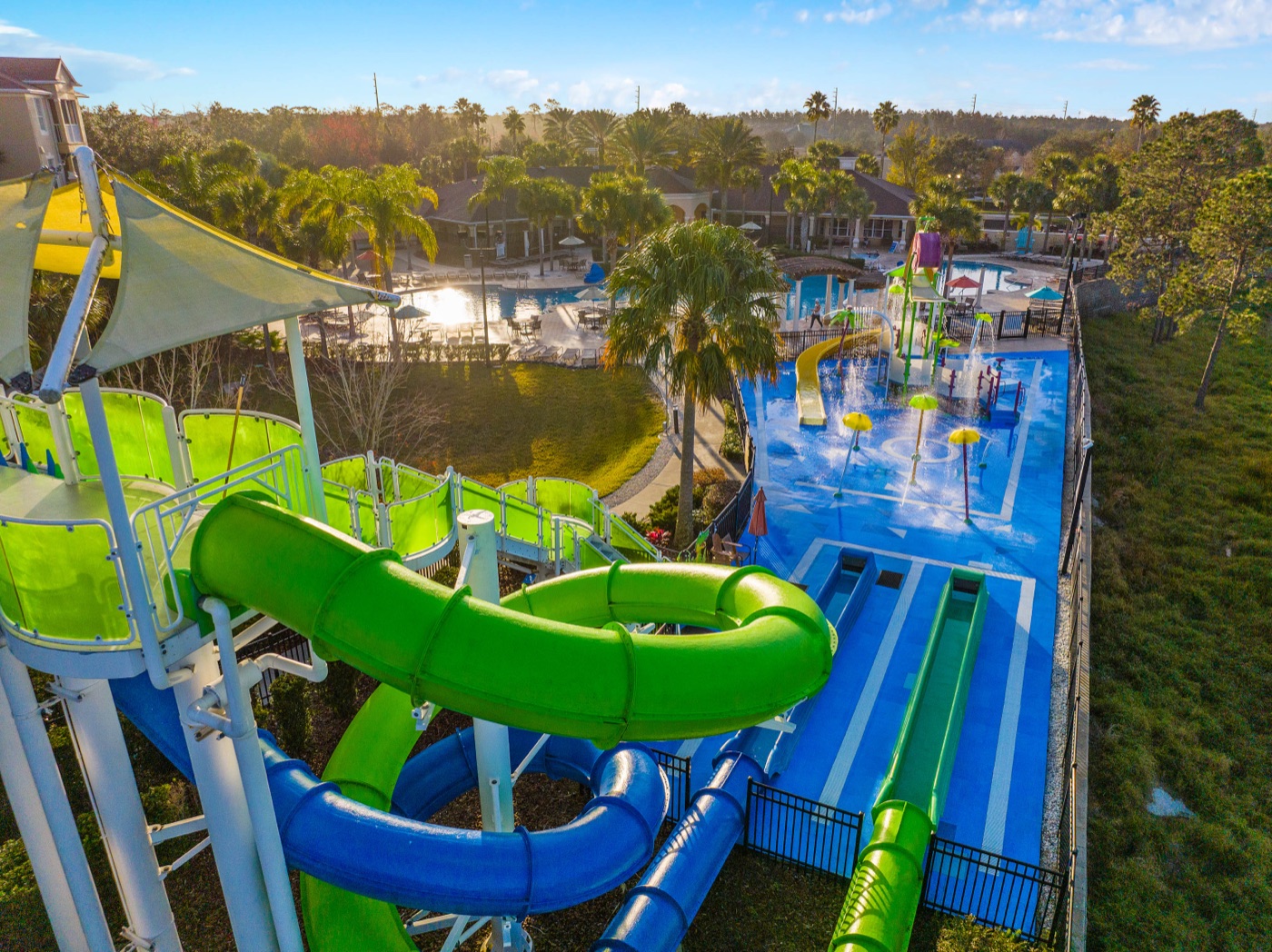 Yellow water slides at the Windsor Hills Resort waterpark